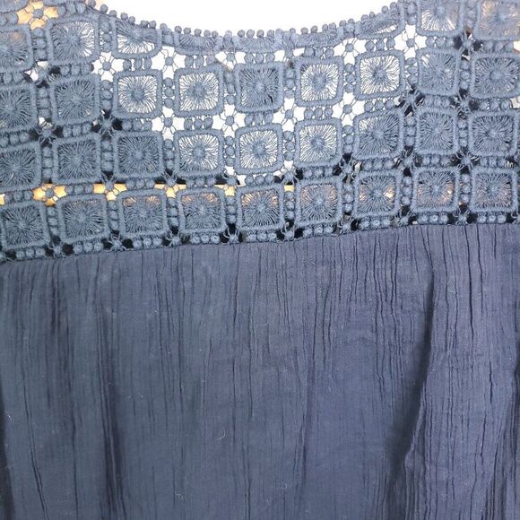 J Crew Top Womens Size 2 Embroidered Gauze Lightweight Navy Crochet Sheer Beachy - Picture 10 of 10